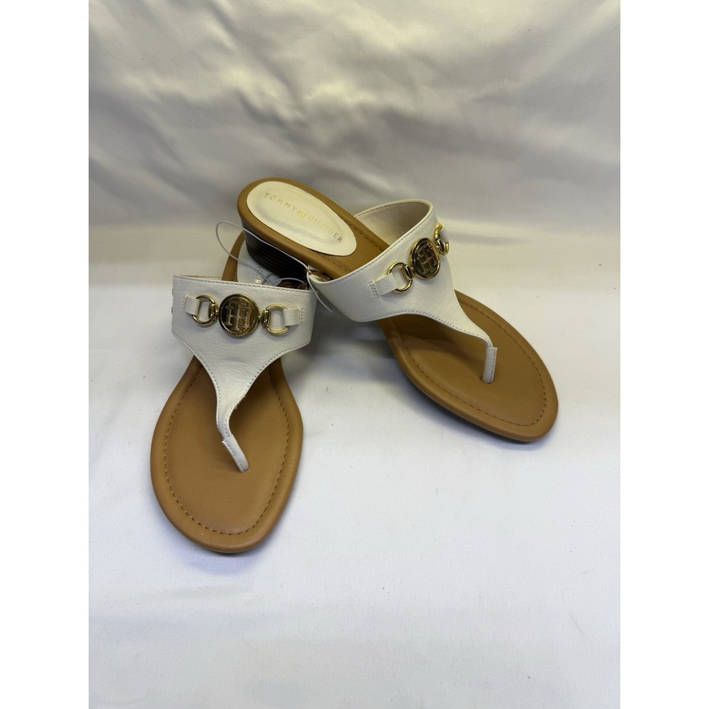 Tommy Hilfiger Sandals White Women's Size 11M With TH Gold Logo